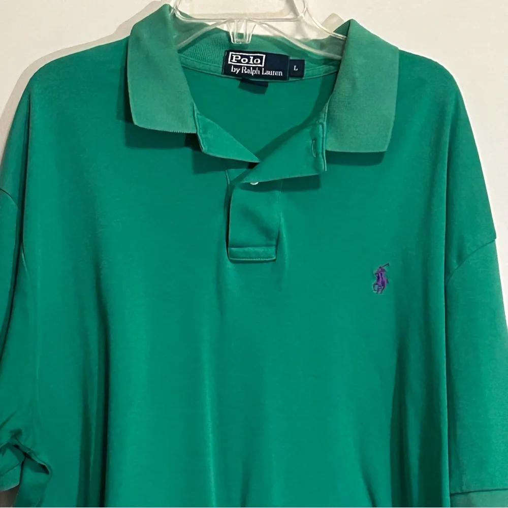 Polo Ralph Lauren Bright Green Cotton Polo Shirt with purple logo size Large